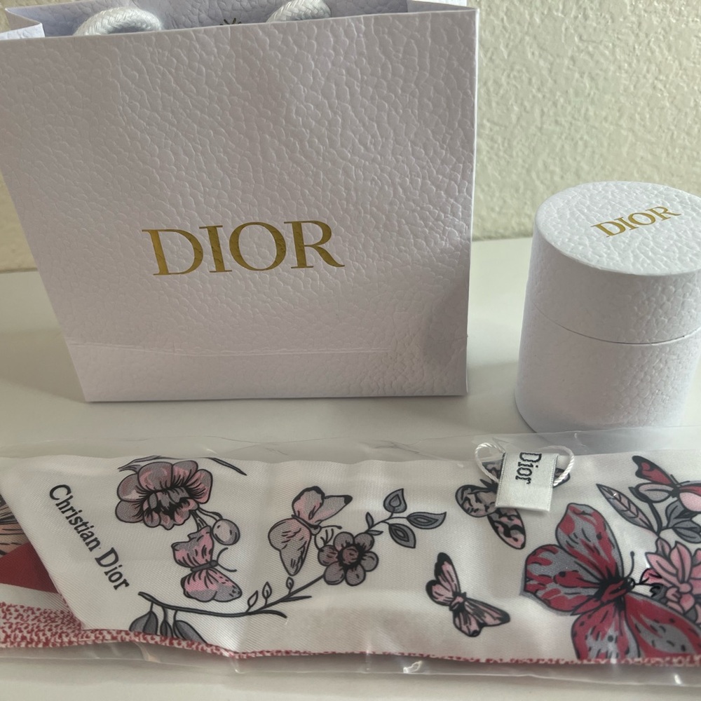 Dior Pink and Black Floral Scarf